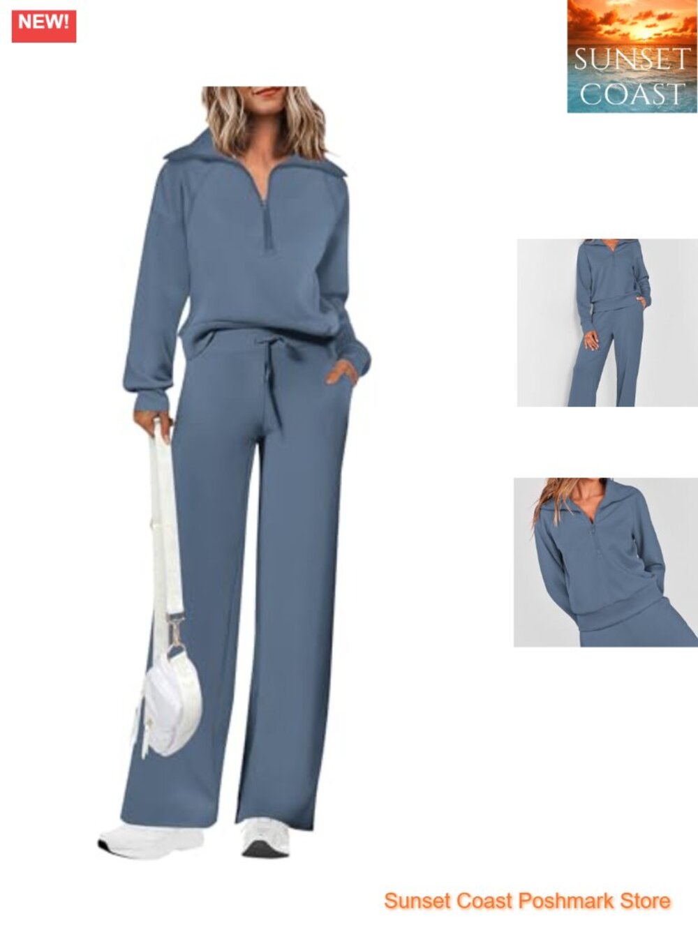 Women's 2 Piece Sweatsuit Set Half Zip Wide Leg Palazzo Lounge Tracksuit